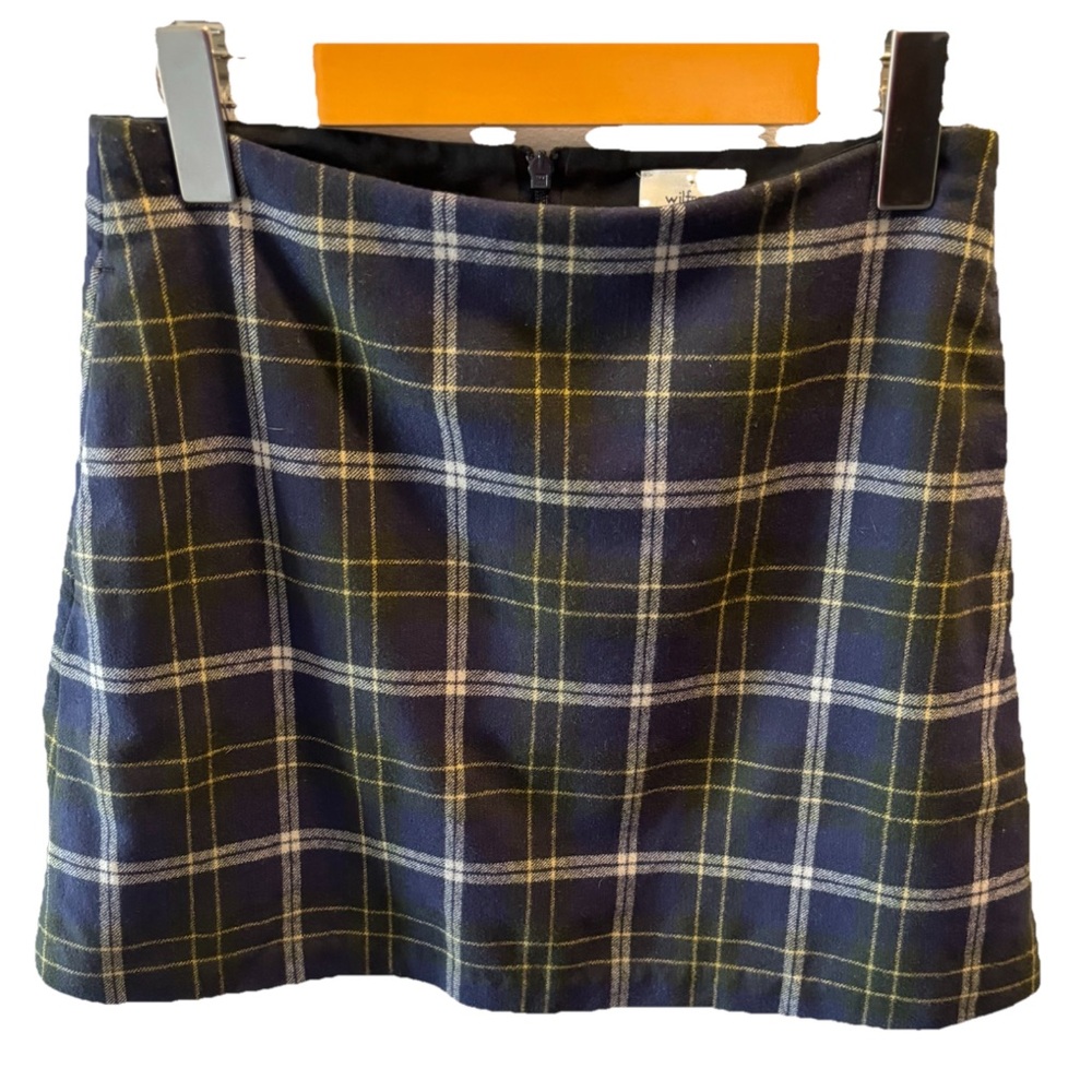 ARITZIA Wilfred Wool Cashmere Plaid A-Line Mini Skirt Blue Green S Lined Preppy